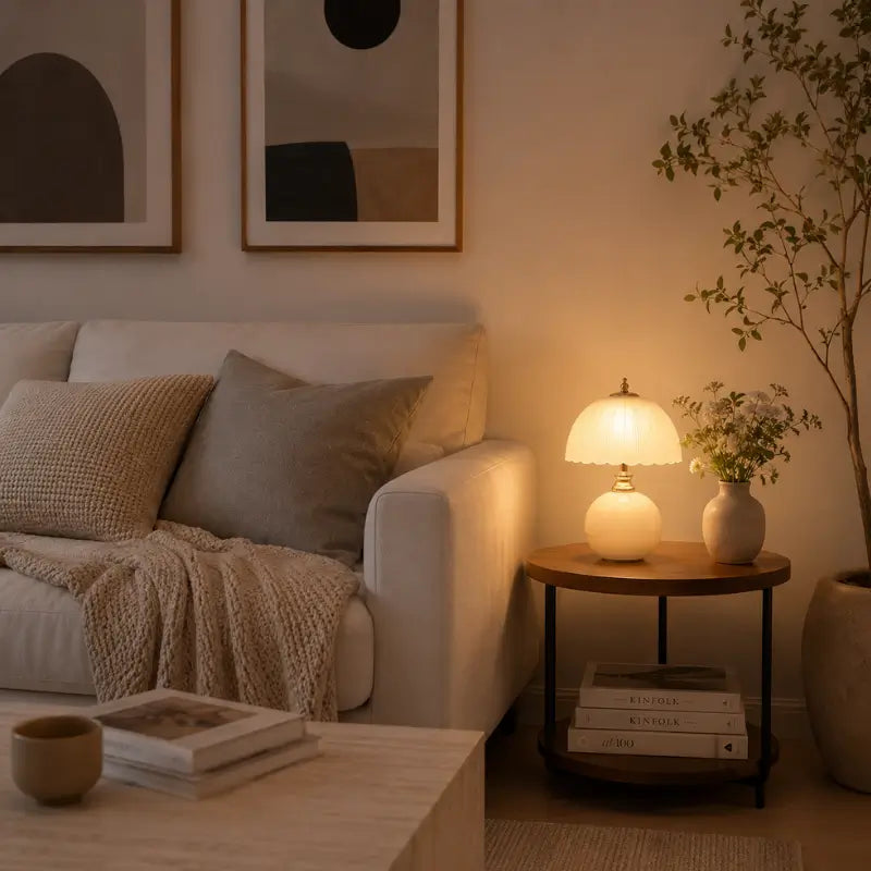 Abajur de Mesa Luxo em Cerâmica e Vidro 3 Tons de Luz para Quarto - Casas Gael