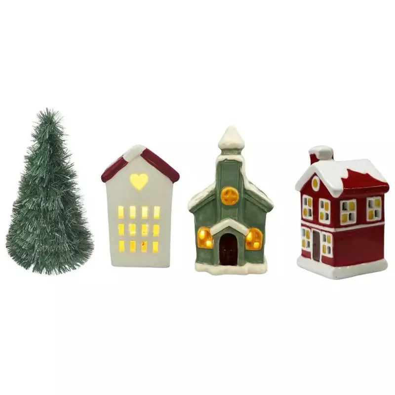 Decoração de Natal Vila de Cerâmica com 3 Casas com Led - Casas Gael