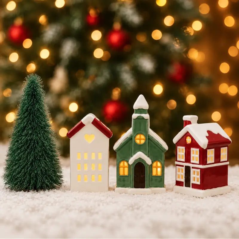 Decoração de Natal Vila de Cerâmica com 3 Casas com Led - Casas Gael