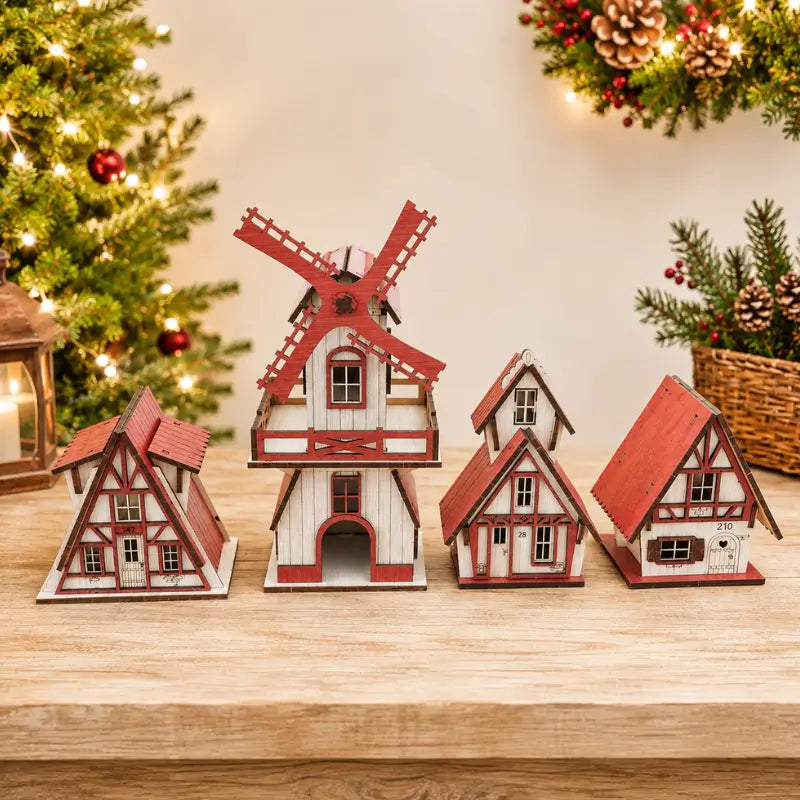 Decoração de Natal Vila completa com 4 Peças - Casas Gael