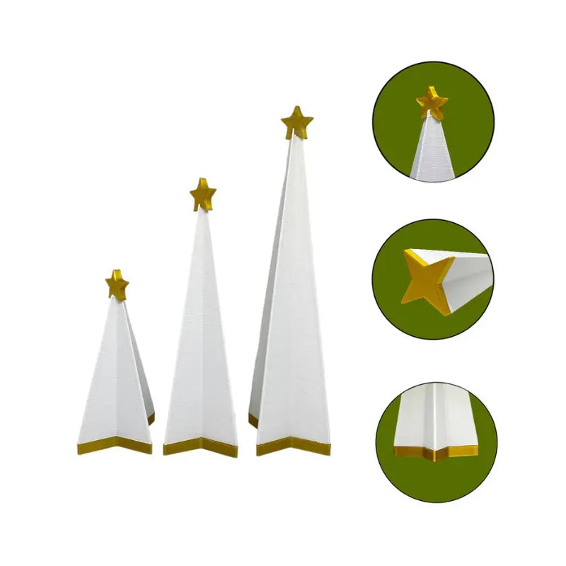 Enfeite de Natal Kit 3 Árvores com Estrelas Douradas - Casas Gael