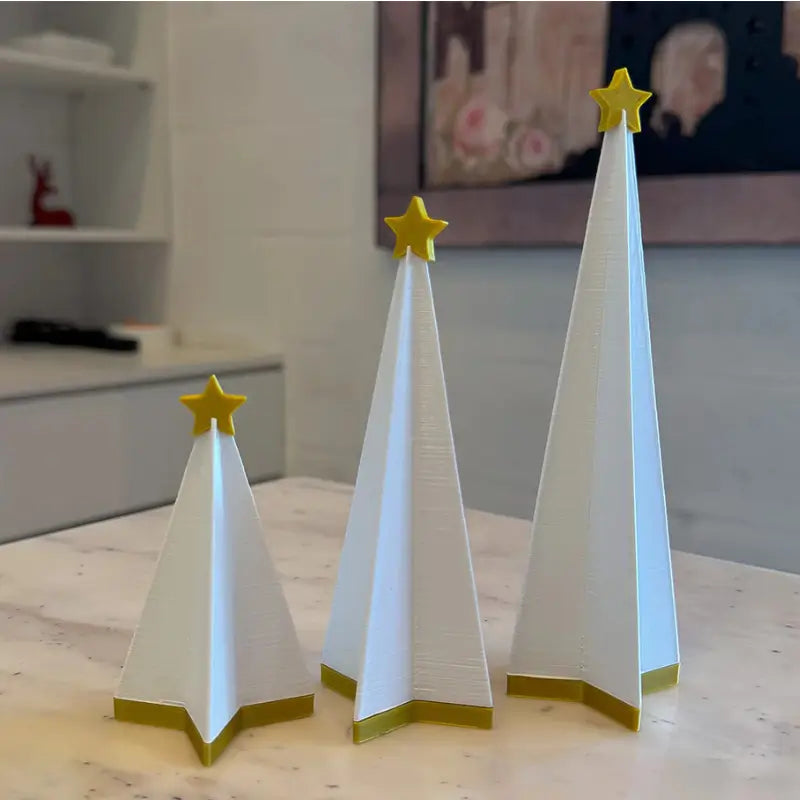 Enfeite de Natal Kit 3 Árvores com Estrelas Douradas - Casas Gael