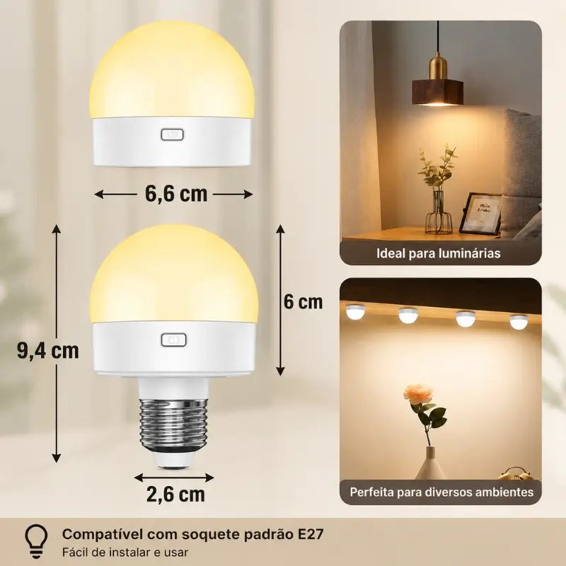 Lâmpada LED Recarregável Sem Fio E27 15 Cores Controle Remoto - Casas Gael