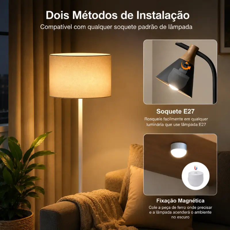 Lâmpada LED Recarregável Sem Fio E27 15 Cores Controle Remoto - Casas Gael