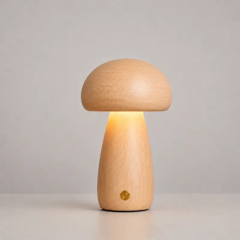 Luminária Decorativa para Mesa Cogumelo Madeira 3 Tons de Luz - Casas Gael