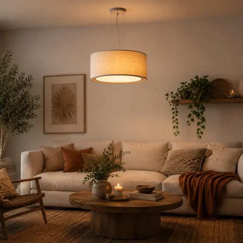 Luminária Pendente de Teto com Cúpula Dupla em Linho 40cm - Casas Gael