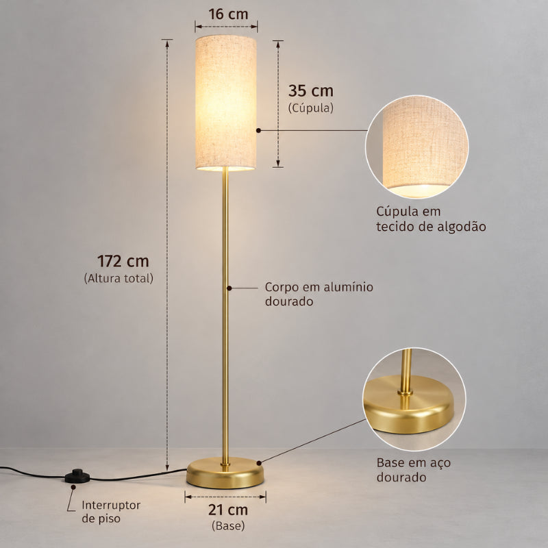 Luminária de Chão Minimalista Dourada - Casas Gael
