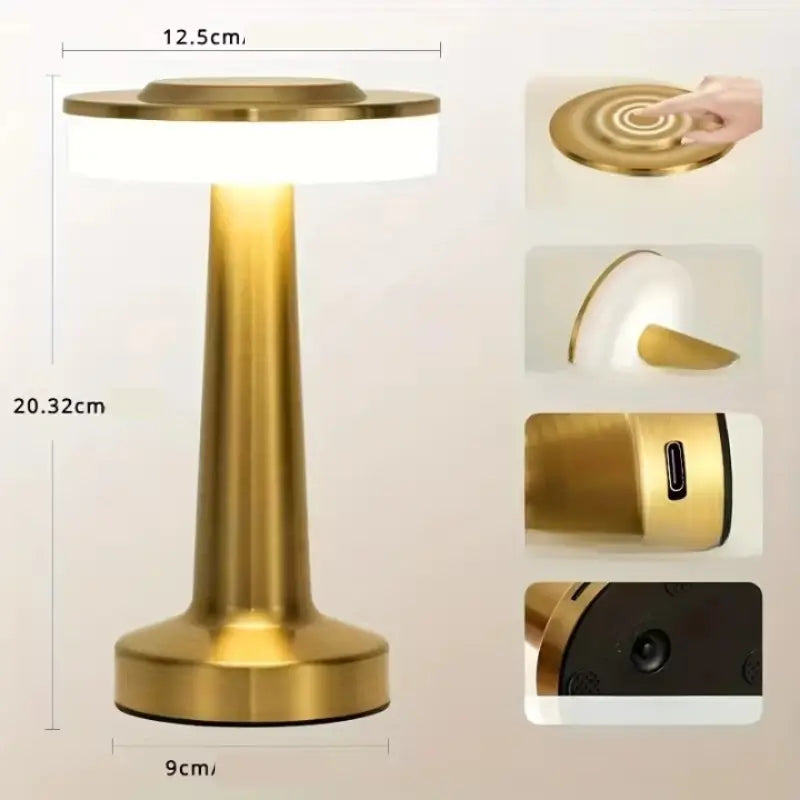 Luminária de Mesa LED Retrô Touch Recarregável Dimerizável - Casas Gael