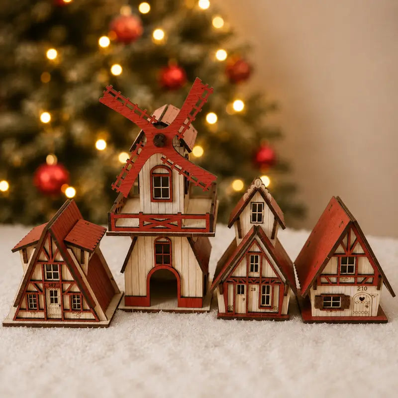 Decoração de Natal Vila completa com 4 Peças - Casas Gael