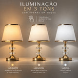 Abajur Dourado 3 Tons de luz Touch - Casas Gael 
