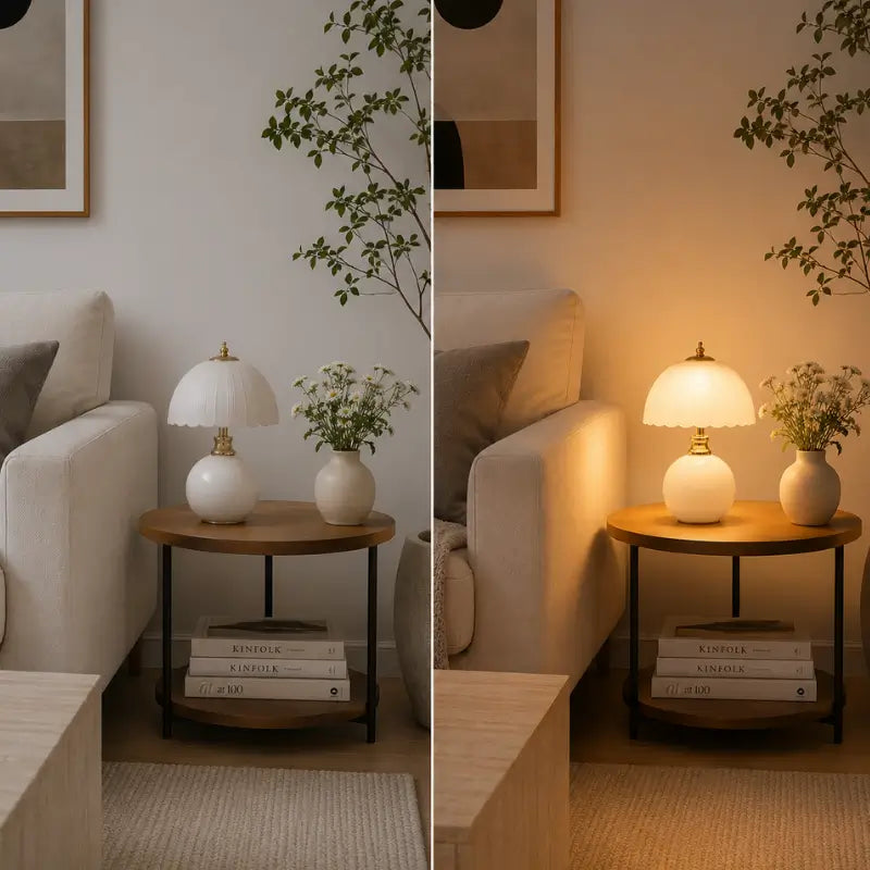 Abajur de Mesa Luxo em Cerâmica e Vidro 3 Tons de Luz para Quarto - Casas Gael 