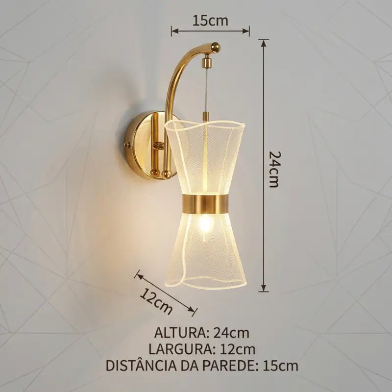Arandela de Parede Dourada 3 Cores de Luz Bivolt - Casas Gael