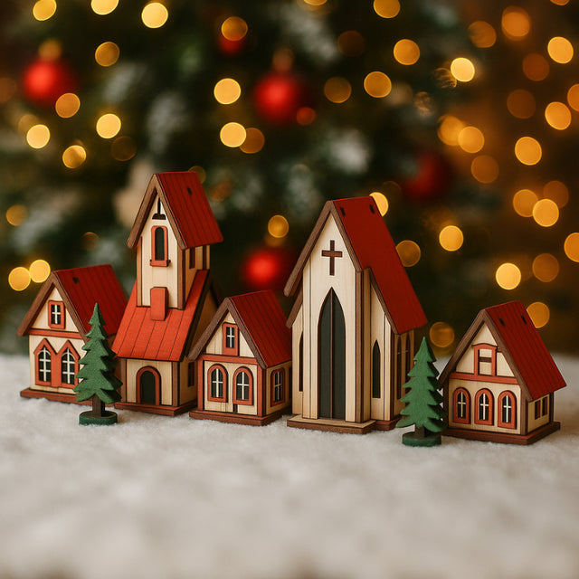Decoração de Natal Vila de casas 5 peças - Casas Gael