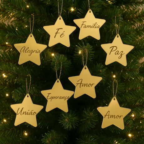 Decoração de Natal 8 peças Estrelas Espelhadas com Palavras - Casas Gael