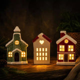 Decoração de Natal Vila de Cerâmica com 3 Casas com Led - Casas Gael