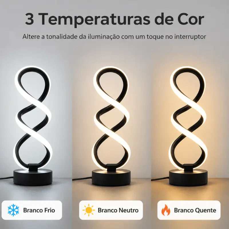 Luminária de Mesa LED Ondulada Moderna 3 Tons de Luz - Casas Gael