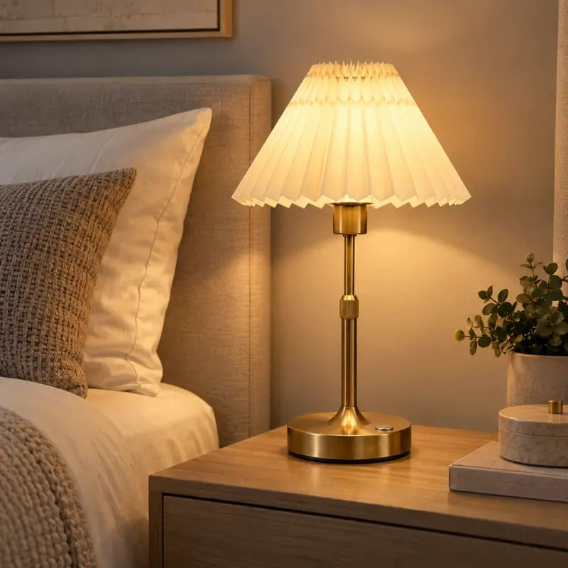Luminária de Mesa Recarregável Retrô com Cúpula Tecido - Casas Gael 