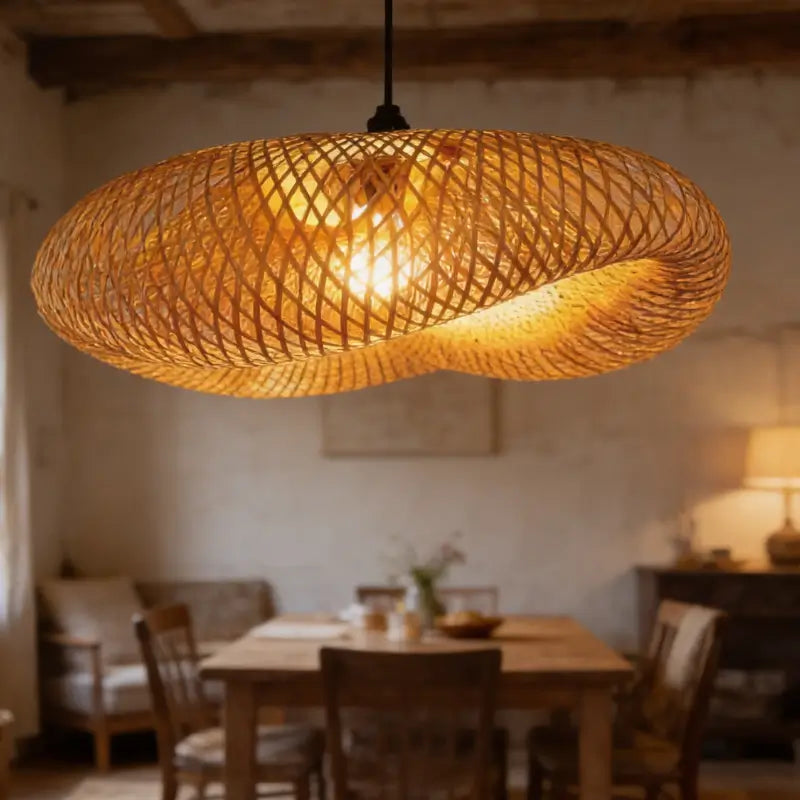 Luminária de Teto Pendente de Bambu 60cm Rattan - Casas Gael