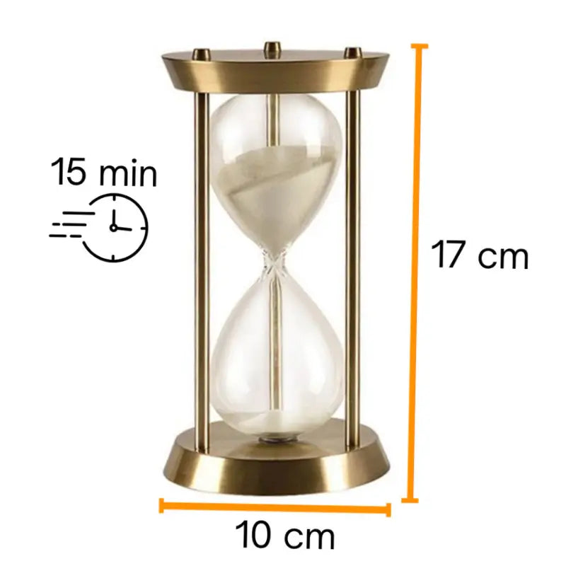 Ampulheta de Areria Decorativa Vidro e Metal 15 Minutos
