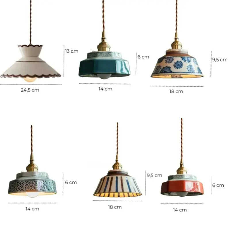 Luminária de Teto Pendente Vintage em Cerâmica e Pintada à Mão - Casas Gael