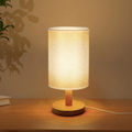 Luminária de Mesa para Quarto em Linho e Madeira