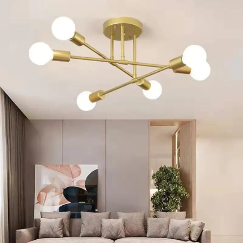 Lustre Para Sala de Jantar Dourado 6 Lâmpadas