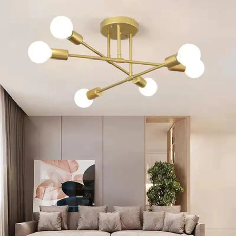 Lustre Para Sala de Jantar Dourado 6 Lâmpadas
